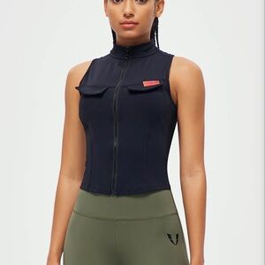 Vibrant Black Sleeveless Zip-Up Top